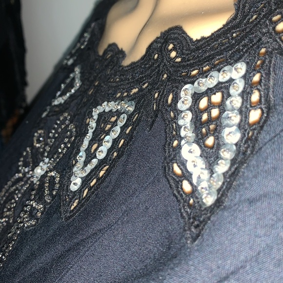 Vintage Hibis Black with beads Sequins cut outs top NWT S - Picture 5 of 10